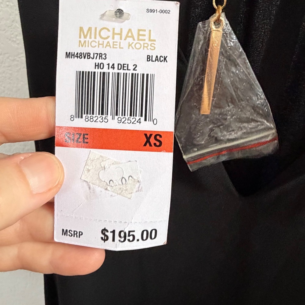 Michael Kors Black Fringe Halter Dress Chain Neck LBD XS dressy party NWT $195 - Picture 4 of 11